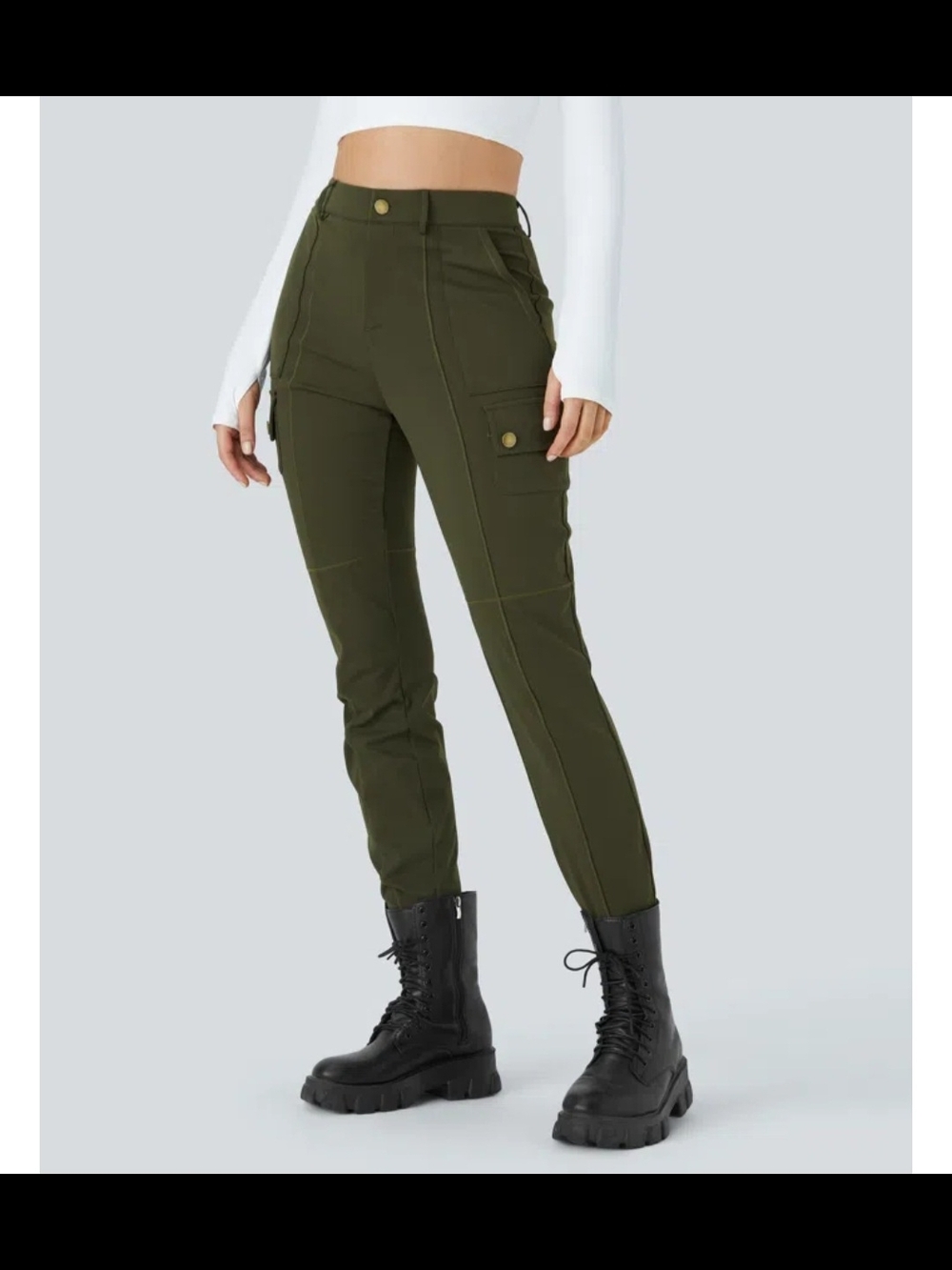 HALARA Sz 8 (8/10) Olive Green High-Rise Cargo Skinny Pants